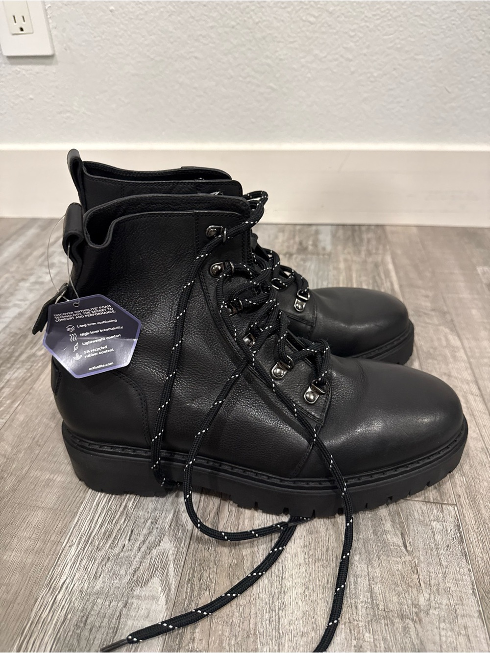 Ortholite Black Leather Lace Up Chunky Combat Boots NEW sz 11